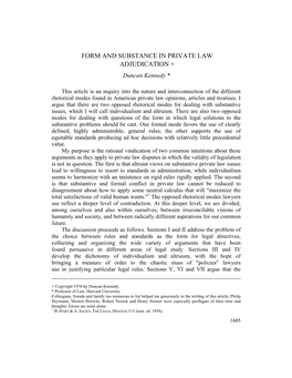 FORM and SUBSTANCE in PRIVATE LAW ADJUDICATION + Duncan Kennedy *