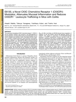 CX3CR1) Modulator, Attenuates Mucosal Inflammation and Reduces CX3CR11 Leukocyte Trafficking in Mice with Colitis