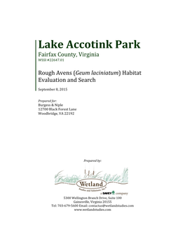 Lake Accotink Park Rough Avens Habitat Evaluation and Search