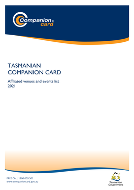 Tasmanian Companion Card, Affiliated Venues and Events List 2016