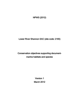 NPWS (2012) Lower River Shannon SAC (Site Code: 2165)