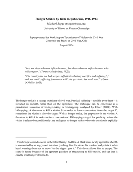 Hunger Strikes by Irish Republicans, 1916-1923 Michael Biggs (Biggsm@Uiuc.Edu) University of Illinois at Urbana-Champaign