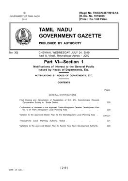 Tamil Nadu Government Gazette Published by Authority