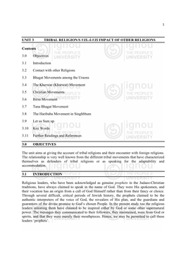 Unit 3 Tribal Religion/S Vis-À-Vis Impact of Other Religions