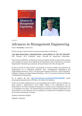 Advances in Management Engineering Editors: Hernández, Cesáreo (Ed.)