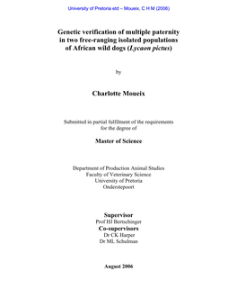 Genetic Verification of Multiple Paternity in Two Free-Ranging Isolated Populations of African Wild Dogs (Lycaon Pictus)