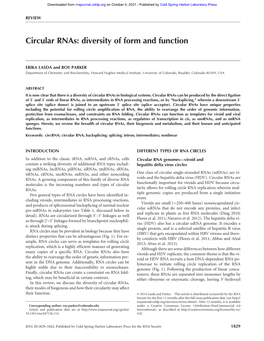 Circular Rnas: Diversity of Form and Function