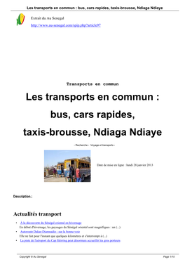 Bus, Cars Rapides, Taxis-Brousse, Ndiaga Ndiaye