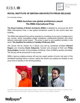 Royal Institute of British Architects Press Release