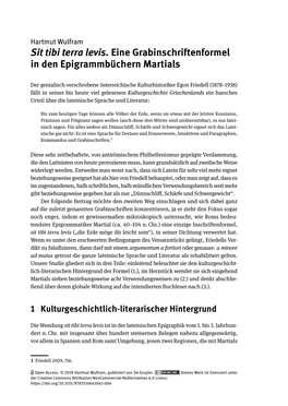 Sit Tibi Terra Levis. Eine Grabinschriftenformel in Den Epigrammbüchern Martials