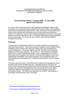 The University Library, 1 August 2005 - 31 July 2006: Report of the Librarian