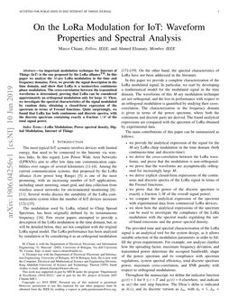 On the Lora Modulation for Iot: Waveform Properties and Spectral Analysis Marco Chiani, Fellow, IEEE, and Ahmed Elzanaty, Member, IEEE