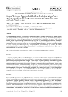 Status of Gobiosoma (Teleostei: Gobiidae) from Brazil: Description of a New Species, Redescription of G