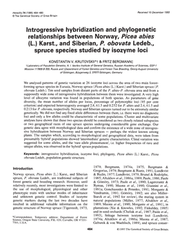 Introgressive Hybridization and Phylogenetic Relationships Between Norway, Picea Abies (L.) Karst., and Siberian, P