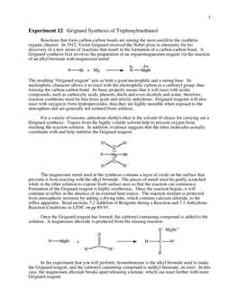 Grignard Synthesis of Triphenylmethanol Reactions That Form Carbon-Carbon Bonds Are Among the Most Useful to the Synthetic Organic Chemist