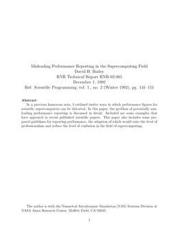 Misleading Performance Reporting in the Supercomputing Field David H