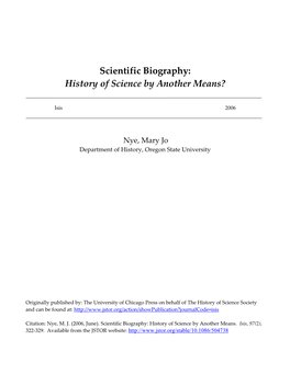Scientific Biography: History of Science by Another Means?