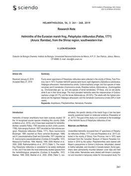 Research Note Helminths of the Eurasian Marsh Frog, Pelophylax