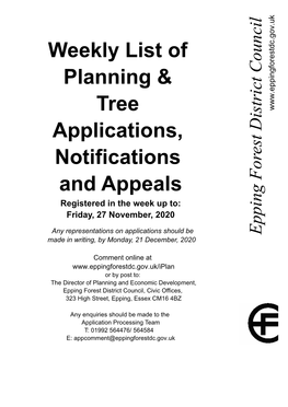 Weekly List of Planning & Tree Applications, Notifications And