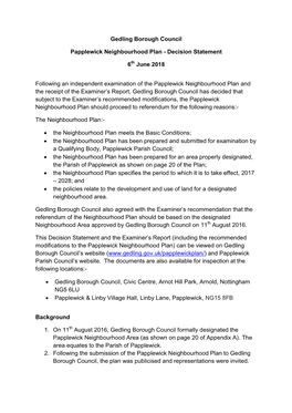 Gedling Borough Council Papplewick Neighbourhood Plan