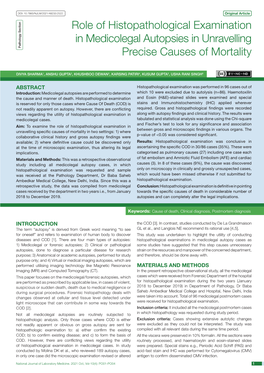 Role of Histopathological Examination in Medicolegal Autopsies in Unravelling Pathology Section Precise Causes of Mortality