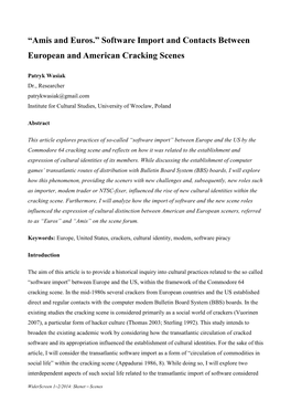 Software Import and Contacts Between European and American Cracking Scenes