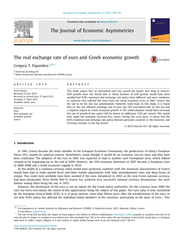The Real Exchange Rate of Euro and Greek Economic Growth ∗ Gregory T