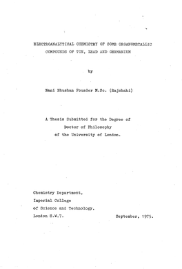 Electroanalytical Chemistry of Some Organometallic Compounds of Tin, Lead and Germanium