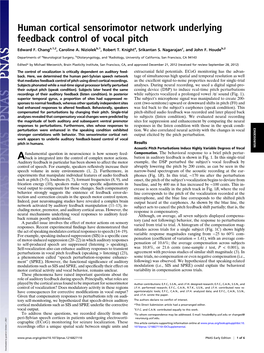 Human Cortical Sensorimotor Network Underlying Feedback Control of Vocal Pitch