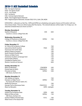 2010-11 ACC Basketball Schedule