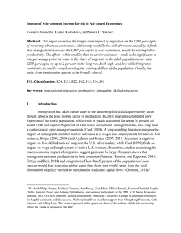 Impact of Migration on Income Levels in Advanced Economies Florence