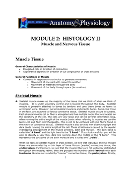 MODULE 2: HISTOLOGY II Muscle and Nervous Tissue