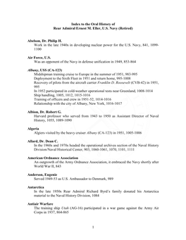 Index to the Oral History of Rear Admiral Ernest M. Eller, U.S. Navy (Retired)