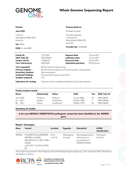 Whole Genome Sequencing Report