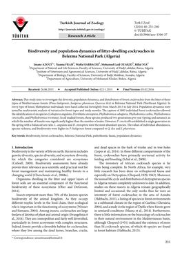 Biodiversity and Population Dynamics of Litter-Dwelling Cockroaches in Belezma National Park (Algeria)