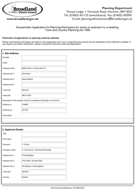 Householder Application for Planning Permission for Works Or Extension to a Dwelling