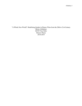 Redefining Gender in Disney Films from the 20Th to 21St Century Shrien Alshabasy SUNY New Paltz Honors Thesis 2018-2019