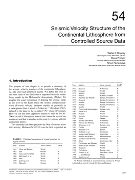 Seismic Velocity Structure of the Continental Lithosphere from Controlled Source Data