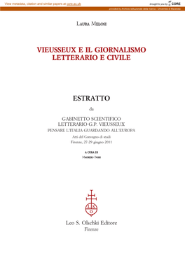 GIOVAN PIETRO VIEUSSEUX Pensare L’Italia Guardando All’Europa