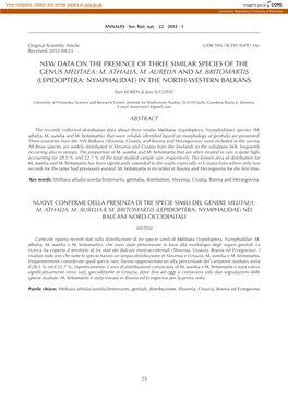 M. Athalia, M. Aurelia and M. Britomartis (Lepidoptera: Nymphalidae) in the North-Western Balkans