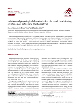 Isolation and Physiological Characterization of a Novel Virus Infecting Stephanopyxis Palmeriana (Bacillariophyta)