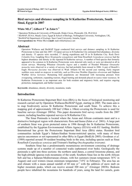 Bird Surveys and Distance Sampling in St Katherine Protectorate, South Sinai, Egypt in 2007