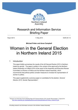 Women in the General Election in Northern Ireland 2015