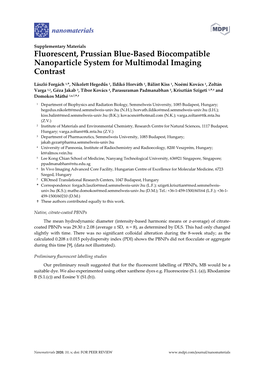 Fluorescent, Prussian Blue-Based Biocompatible Nanoparticle System for Multimodal Imaging Contrast
