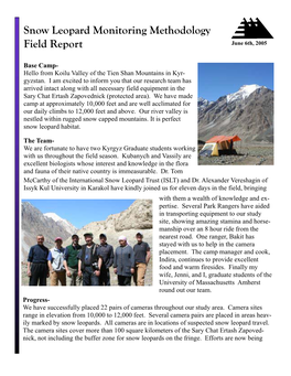 Snow Leopard Monitoring Methodology Field Report June 6Th, 2005