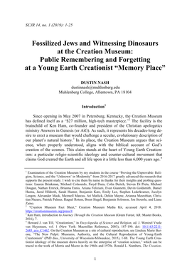 Fossilized Jews and Witnessing Dinosaurs at the Creation Museum: Public Remembering and Forgetting at a Young Earth Creationist “Memory Place”