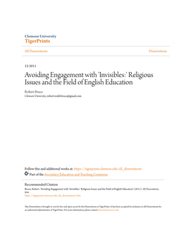 Religious Issues and the Field of English Education Robert Bruce Clemson University, Robert.Todd.Bruce@Gmail.Com