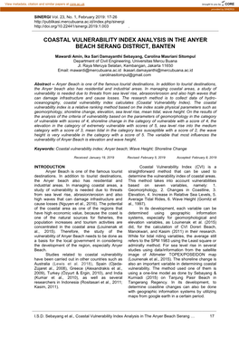 Coastal Vulnerability Index Analysis in the Anyer Beach Serang District, Banten