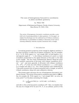 The Uses of Homogeneous Barycentric Coordinates in Plane Euclidean Geometry by PAUL