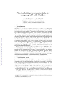 Word Embeddings for Semantic Similarity: Comparing LDA with Word2vec